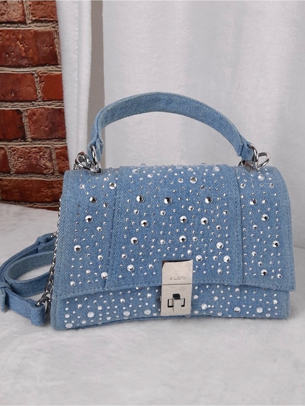 ALDO Light Blue Denim Satchel with Silver Studs